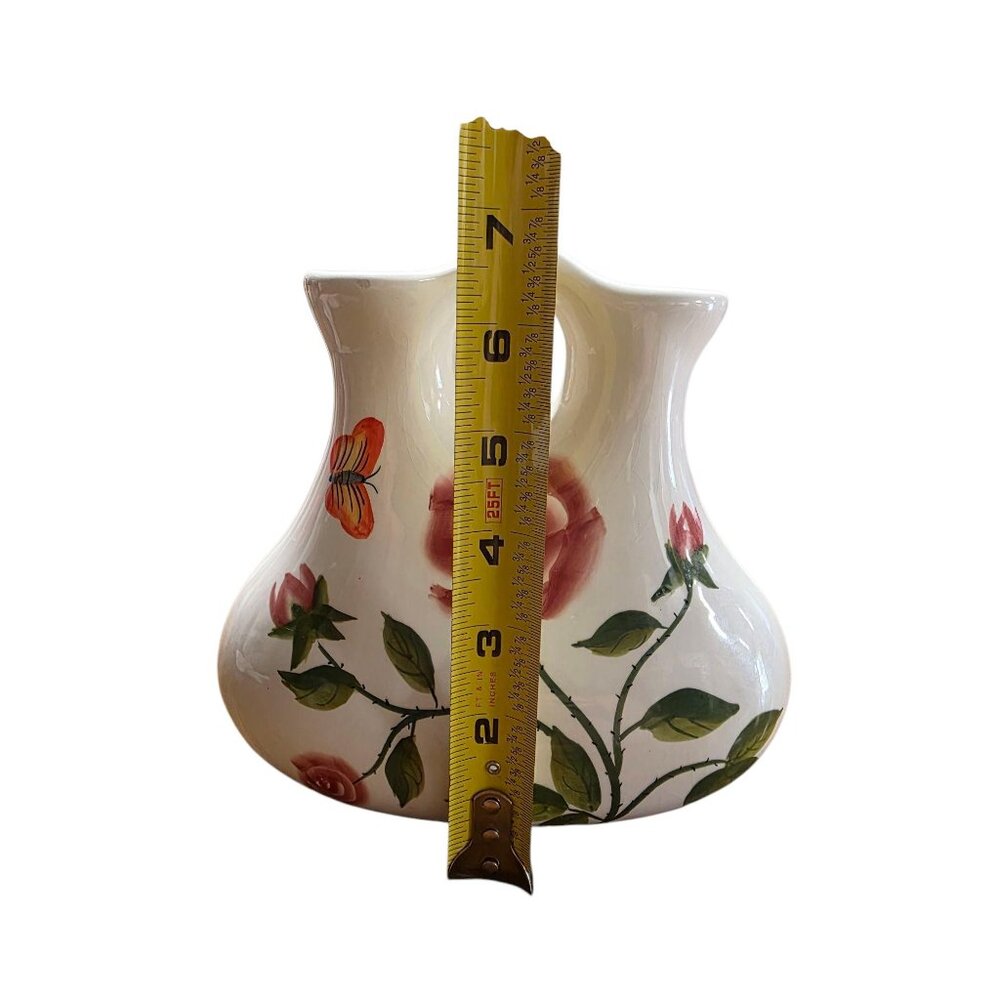 Hand-Painted Ceramic Vase With Roses & Butterfly Design - Picture 4 of 10